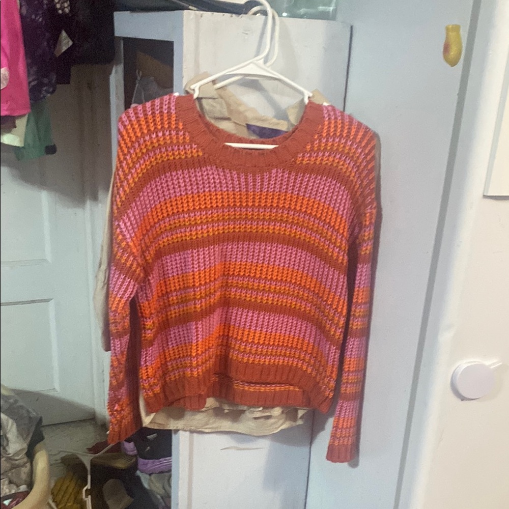 Striped Pink and Orange Women's Sweater